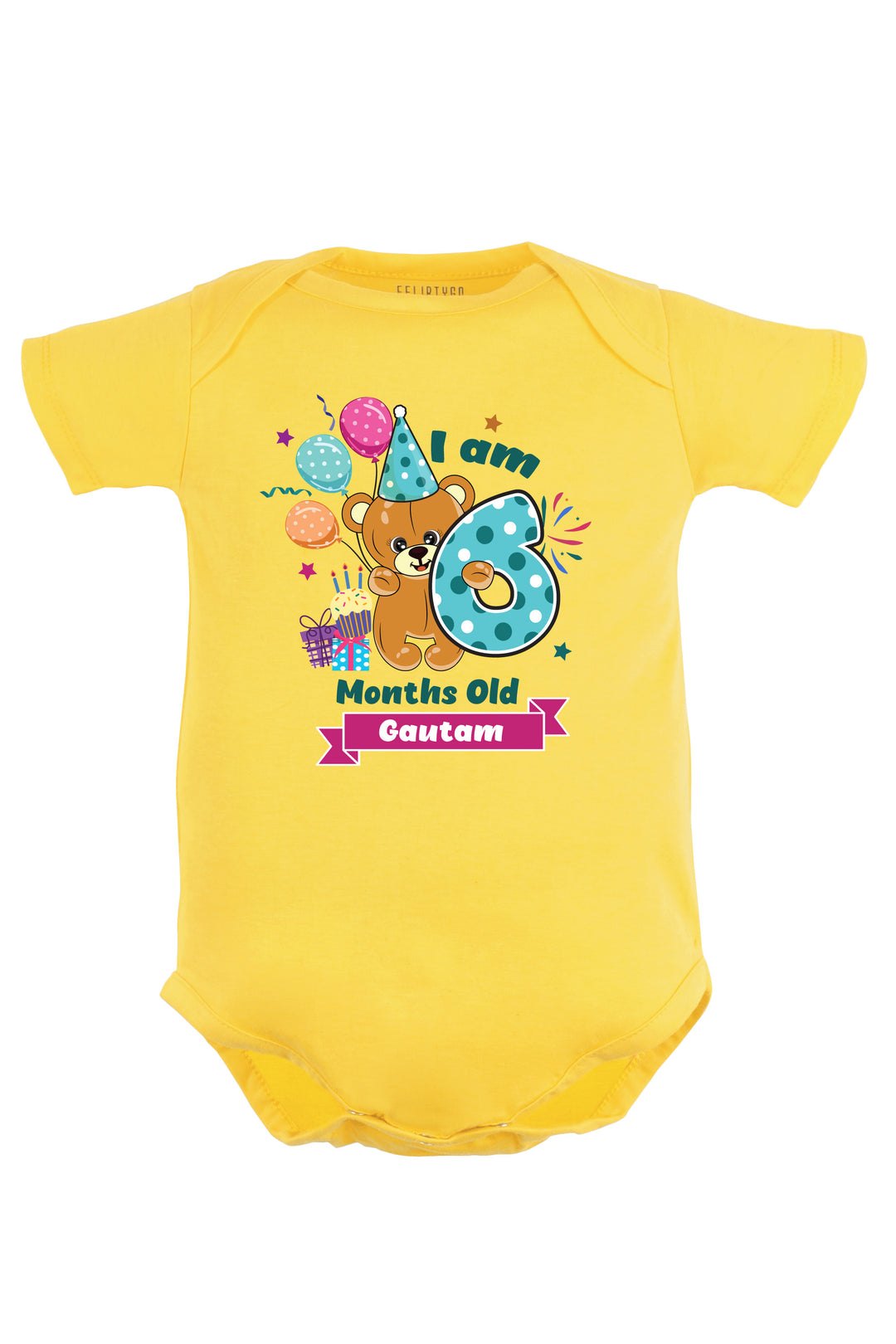 Six Month Milestone Baby Romper | Onesies - Birthday Teddy w/ Custom Name