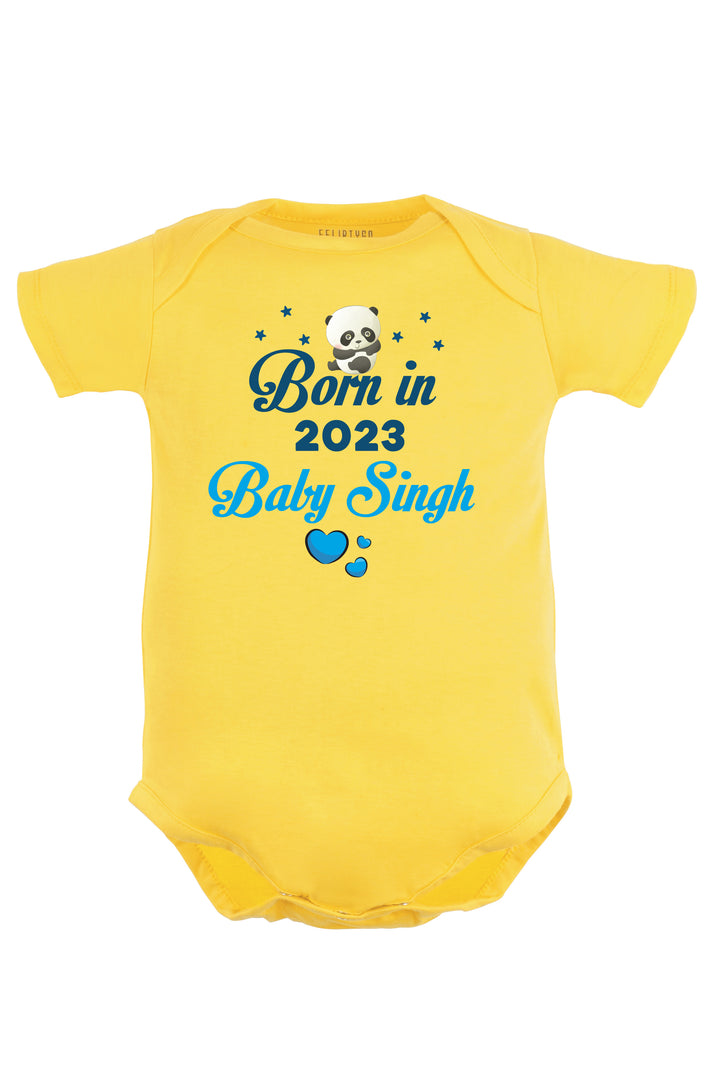 Born In 2023 (Blue) Baby Romper | Onesies w/ Custom Surname