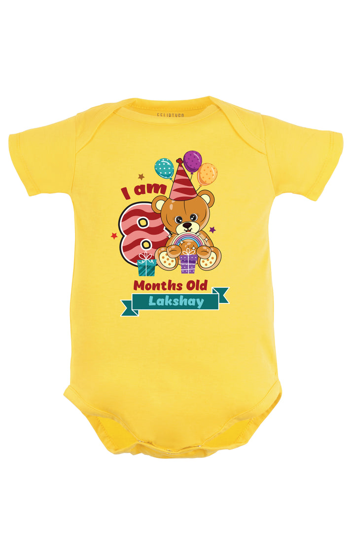 Eight Month Milestone Baby Romper | Onesies - Birthday Teddy w/ Custom Name