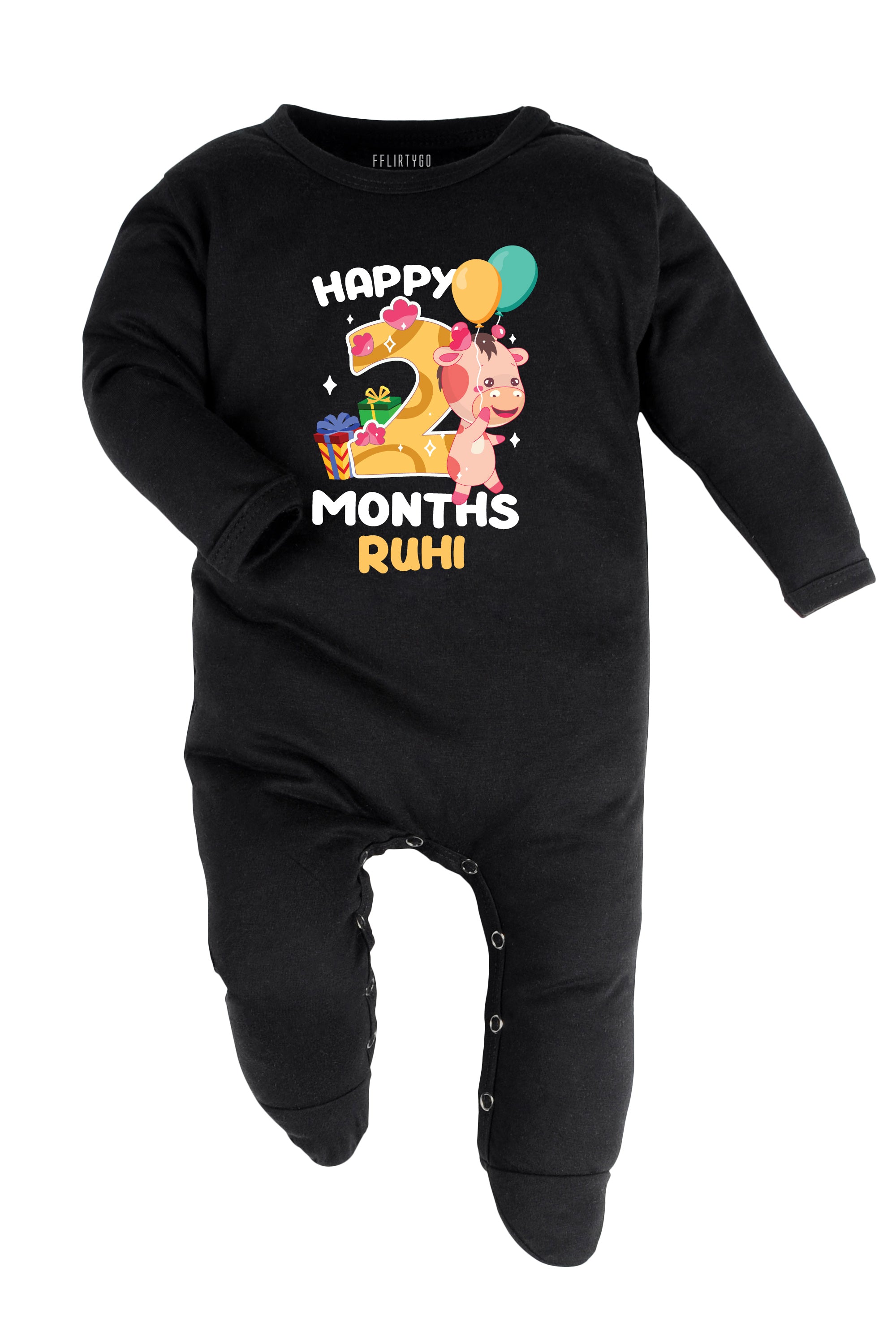 Two Month Milestone Baby Romper | Onesies - Giraffe w/ Custom name
