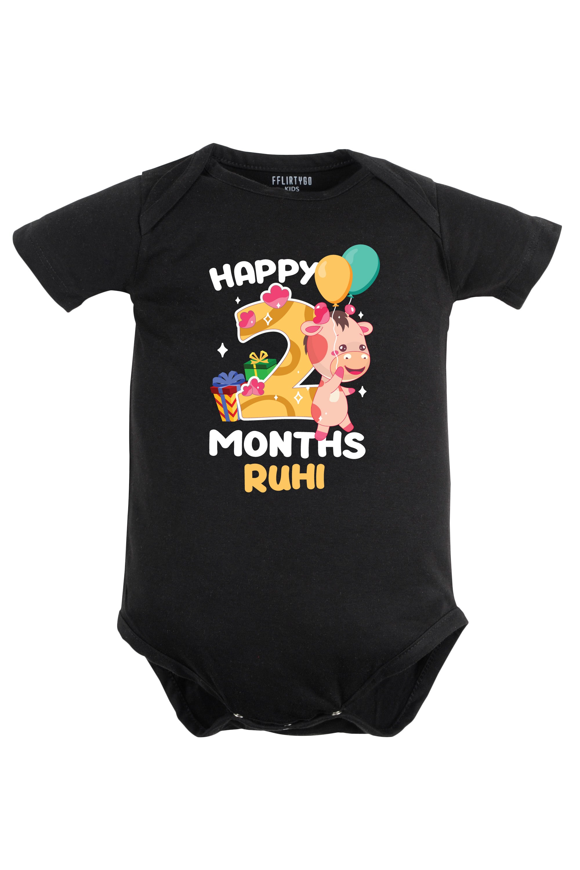 Two Month Milestone Baby Romper | Onesies - Giraffe w/ Custom name