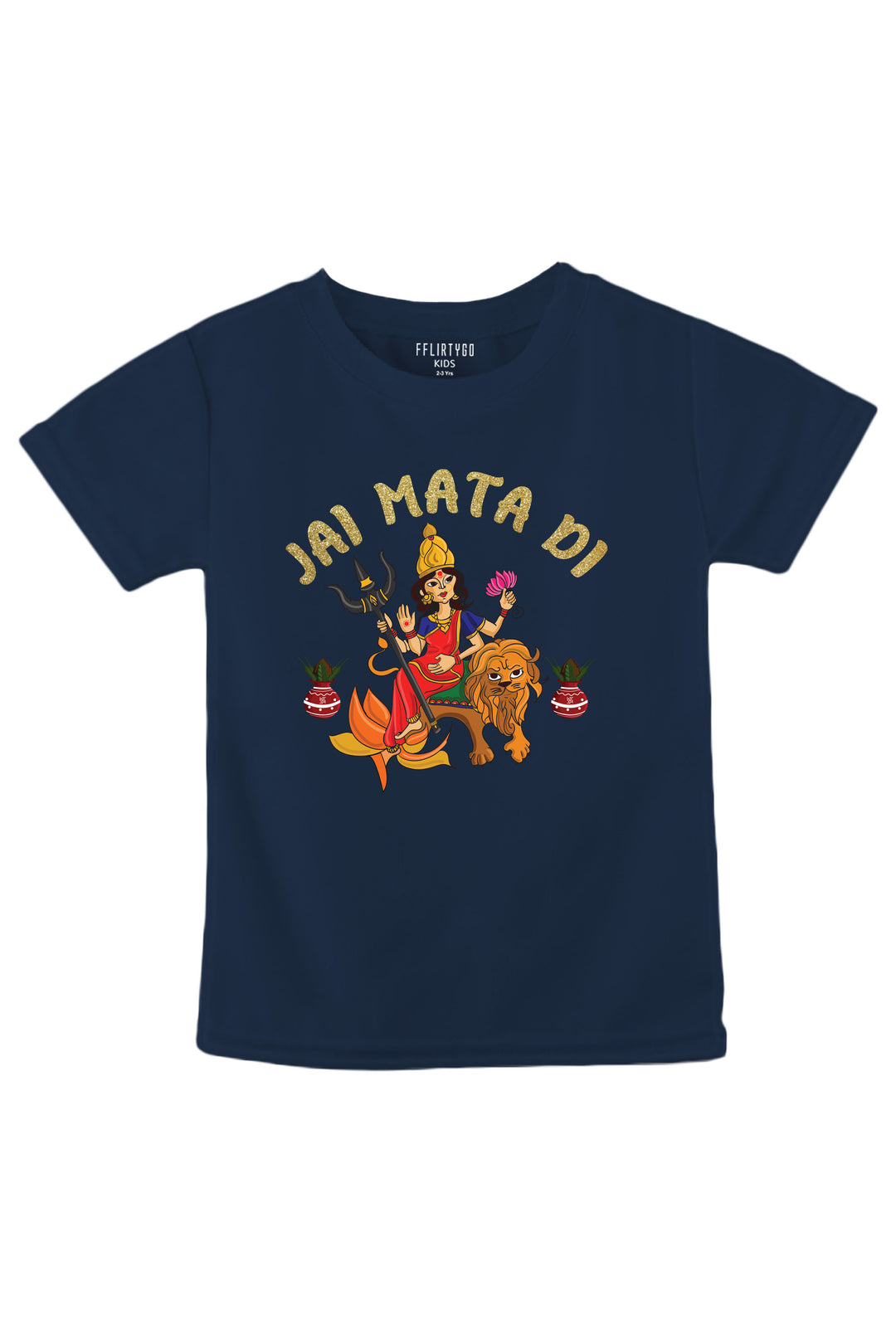 Jai Mata Di With Glitter  Kids T Shirt