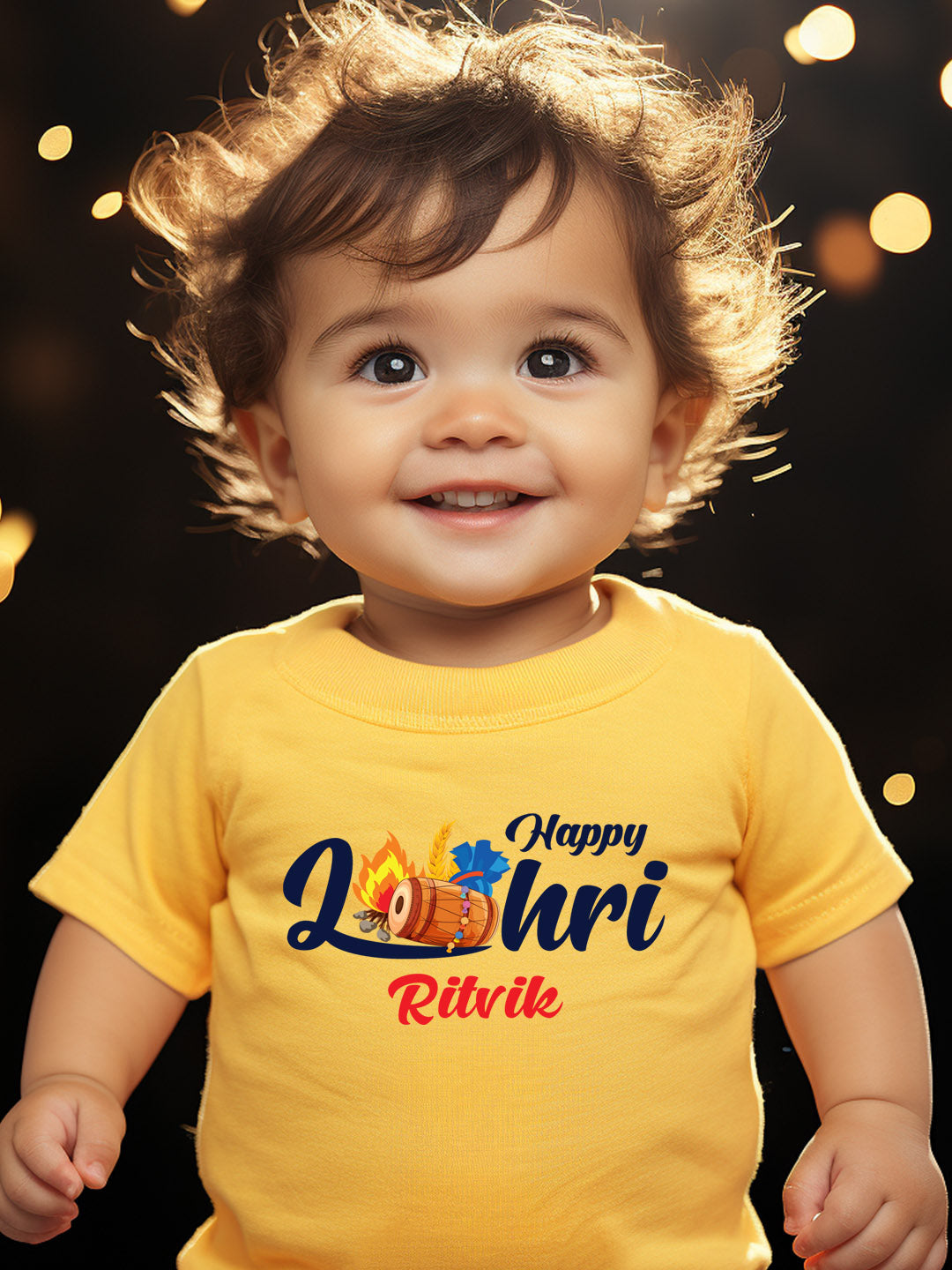 Happy Lohri Kids T Shirt w/ Custom Name