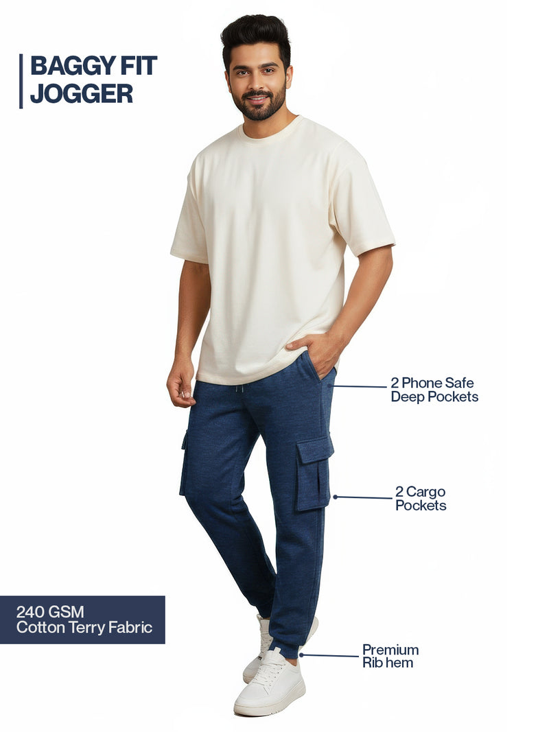 Blue Melange Joggers w/ Box Pockets