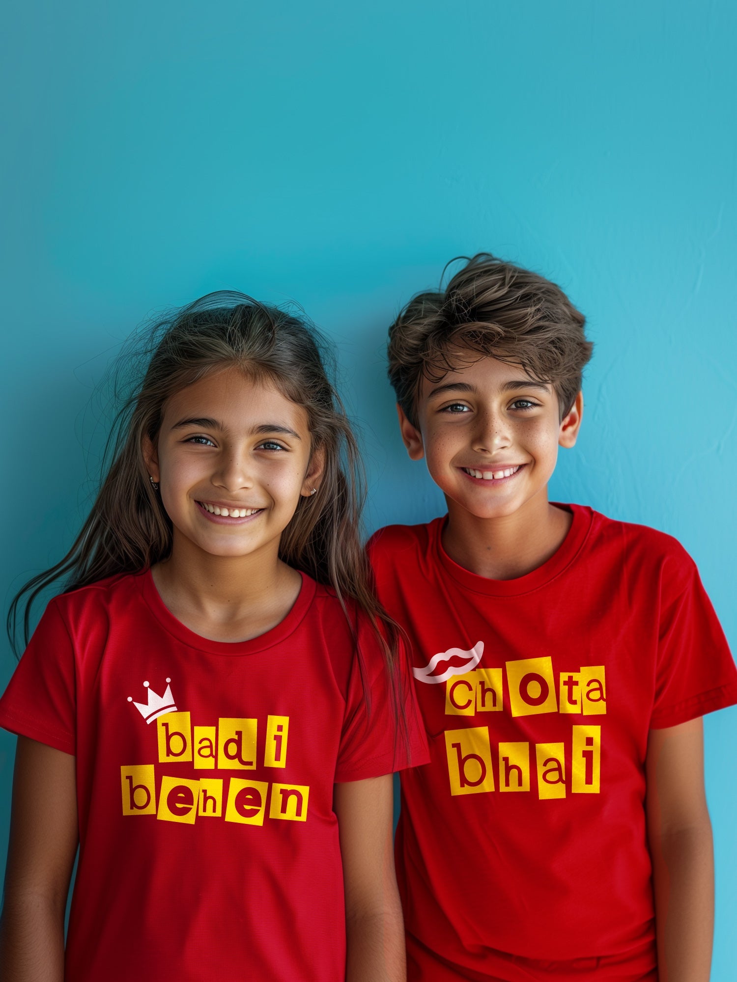 Brother Sister Matching Rakhi T-Shirt Combo — front view, kids cotton tee