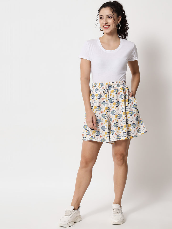 White Printed Skirt Shorts