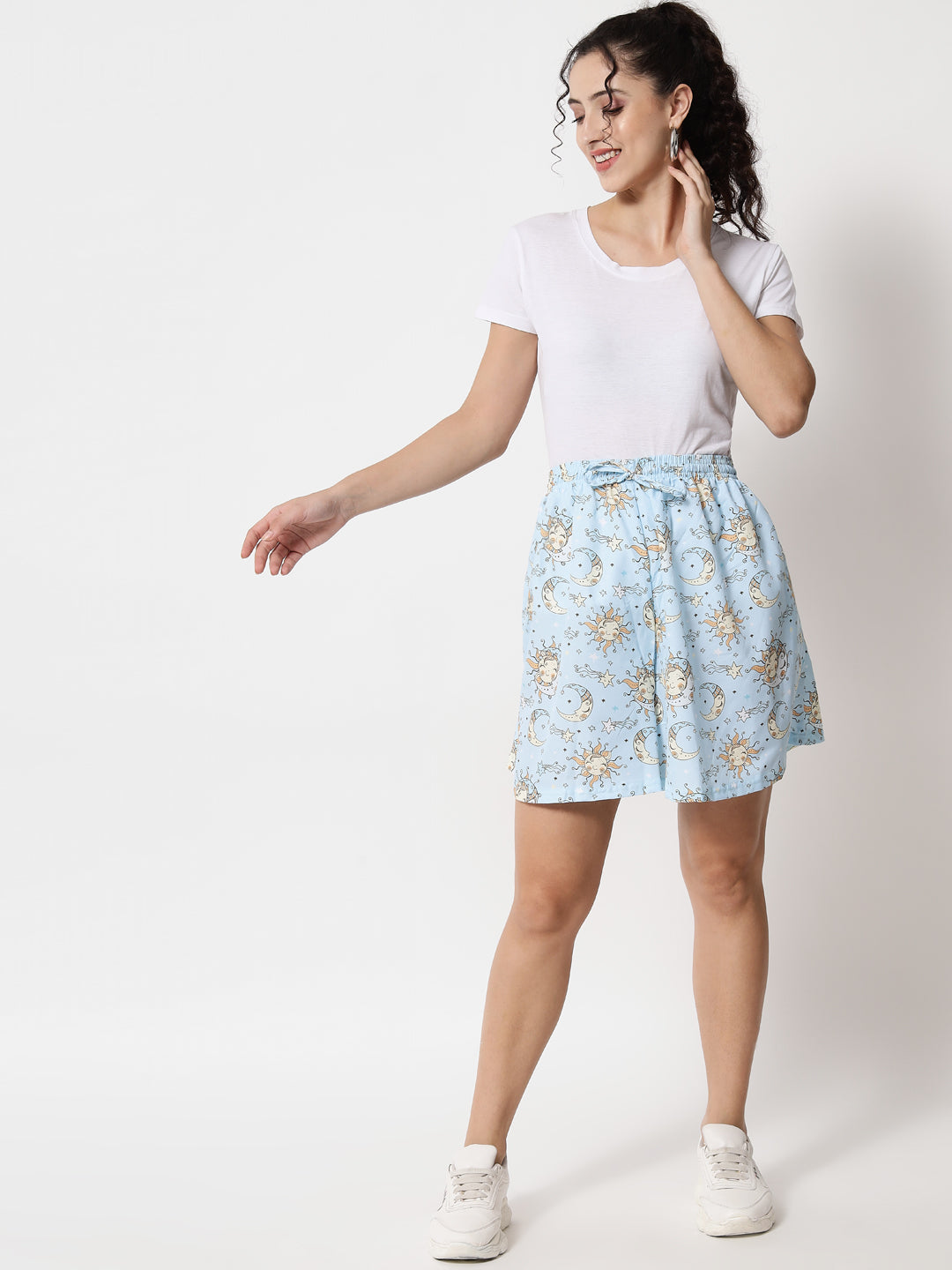Light Blue Printed Skirt Shorts