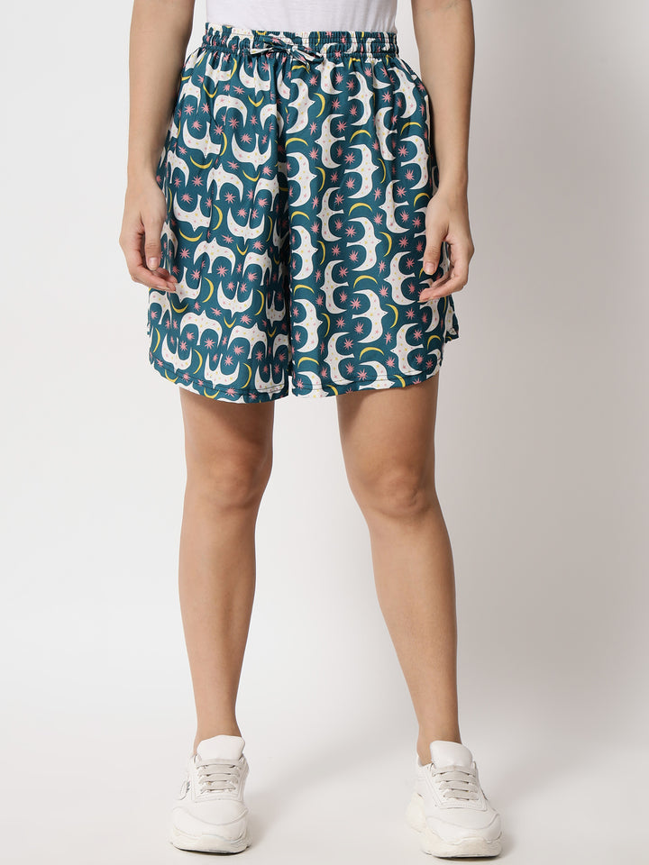 Green Printed Skirt Shorts
