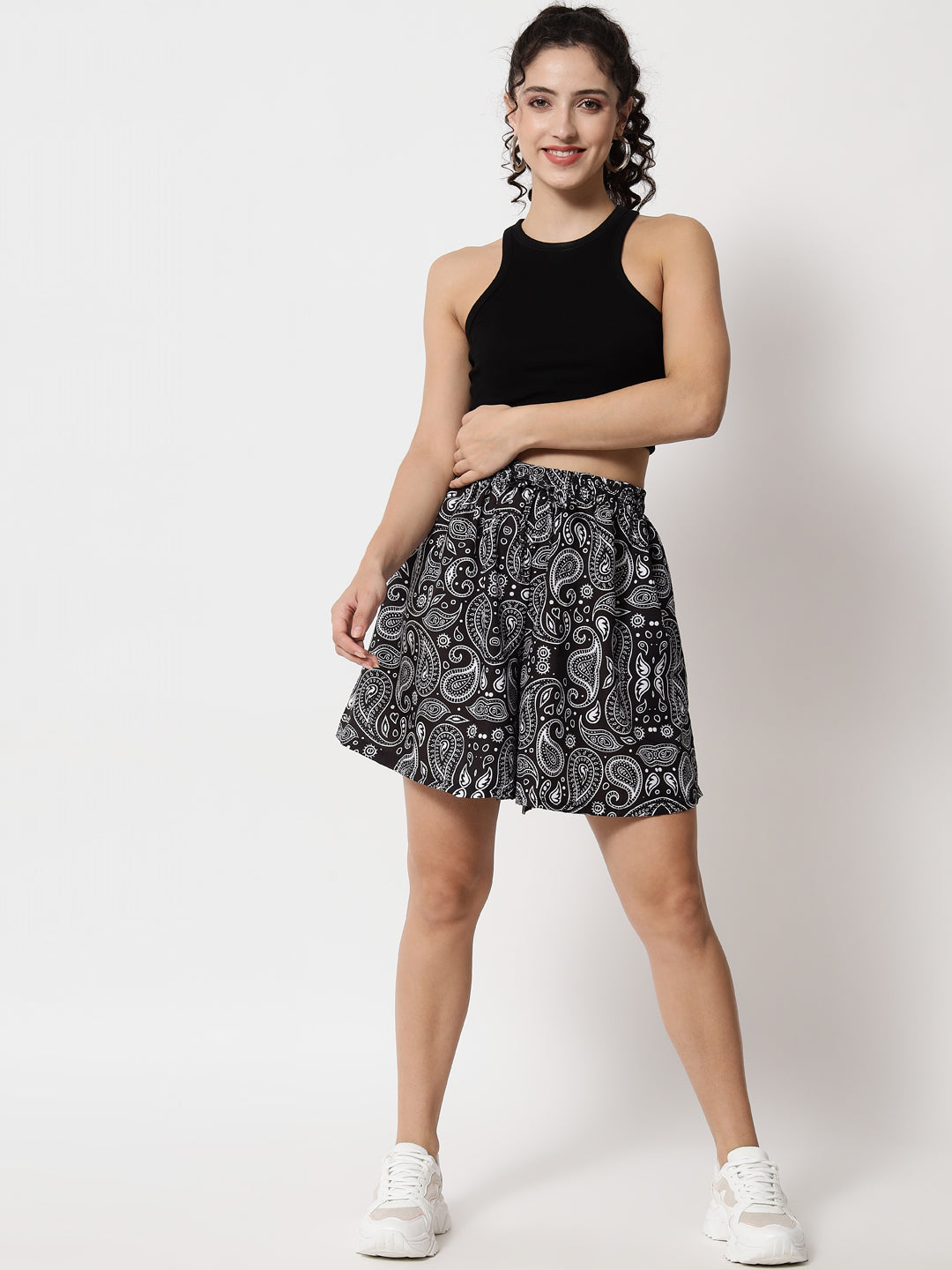 Black Printed Skirt Shorts