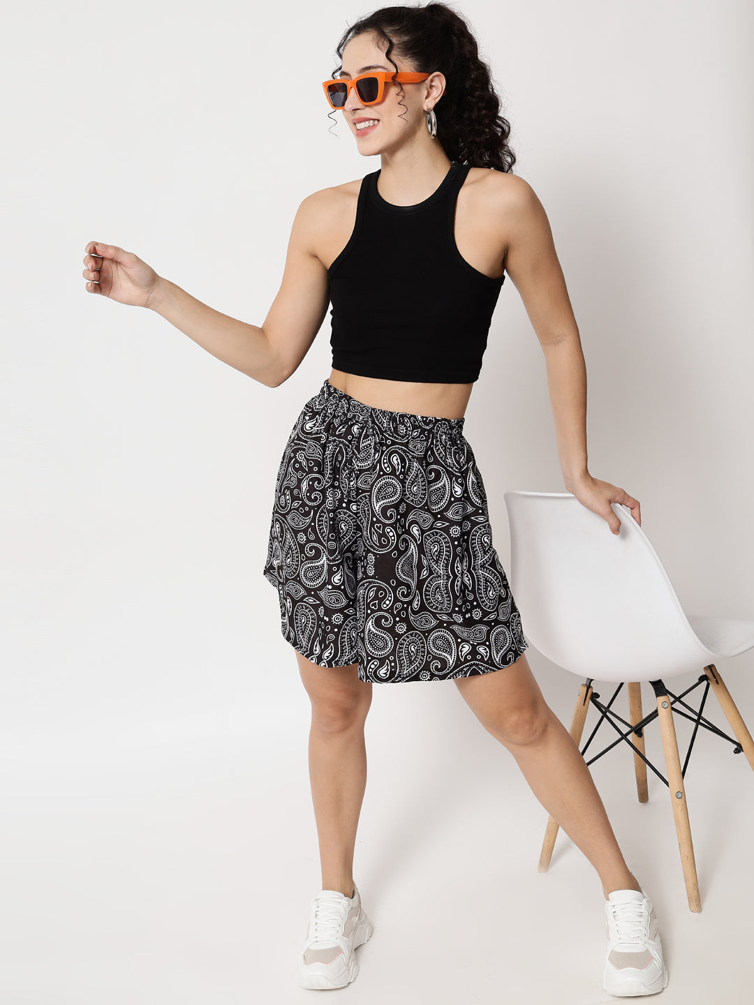 Black Printed Skirt Shorts
