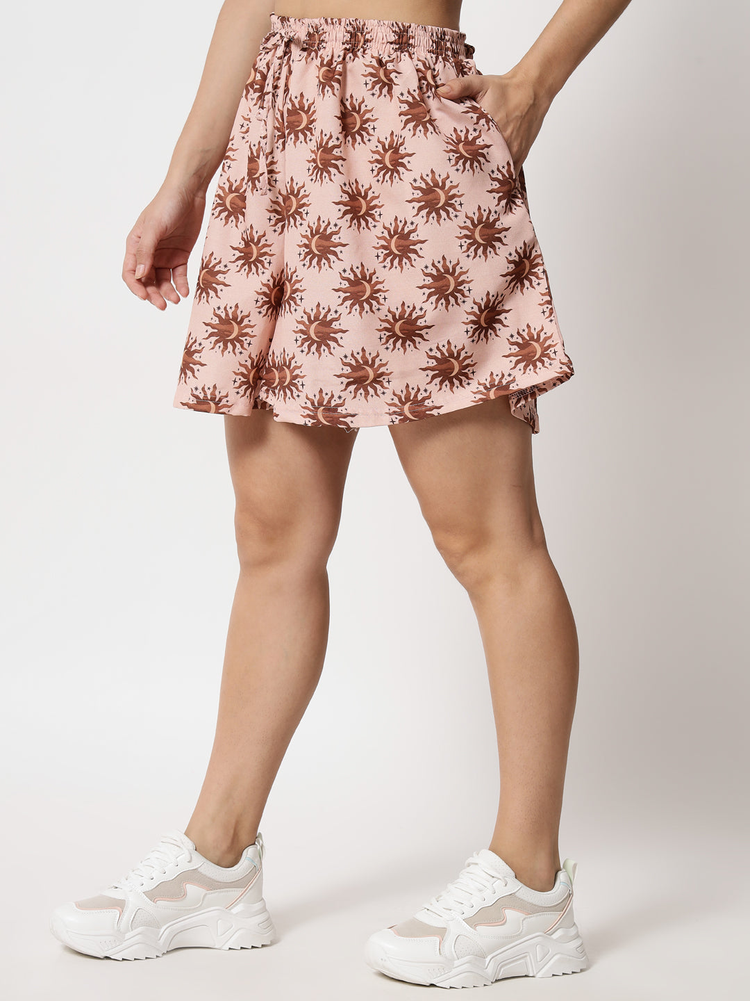 Brown Printed Skirt Shorts