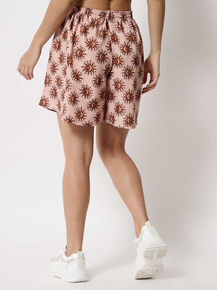 Brown Printed Skirt Shorts