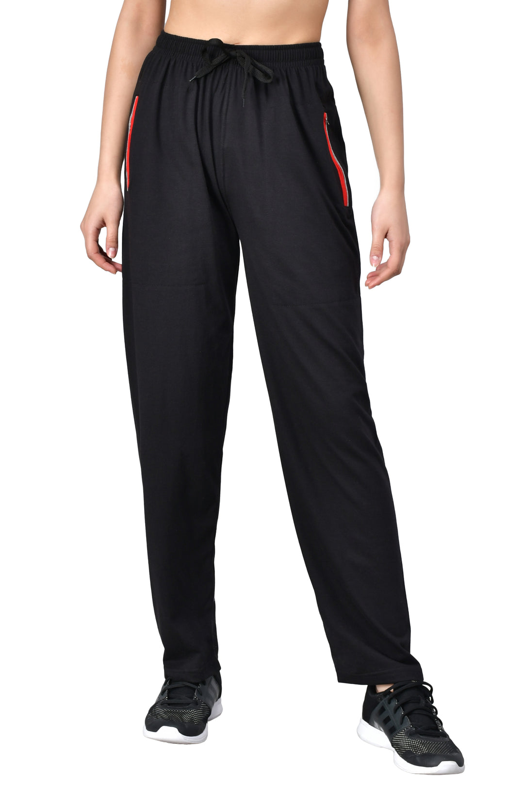 Women's Black Track Pants with Zip Pockets - FflirtyGo